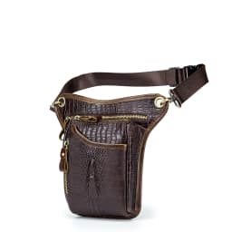 SCHLATUM Genuine Leather Men Multifunction Design Crocodile Grain Belt Pack Drop Motorcycle Fanny Waist Belt Pack Drop Leg Bag