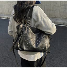 Rivet Punk Large Capacity Handbags Top Quality Sturdy Soft Leather Casual Tote Bag Shoulder Crossbody Bags Daily Commute Travel