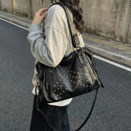 Rivet Punk Large Capacity Handbags Top Quality Sturdy Soft Leather Casual Tote Bag Shoulder Crossbody Bags Daily Commute Travel