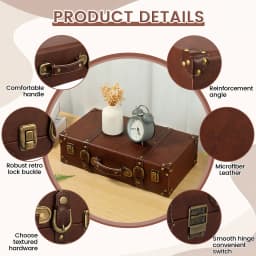 Vintage Leather Suitcase Luggage Clothing Organizer Portable Trunk Handbag Wooden Antique Ornament Carrying Prop Storage Box