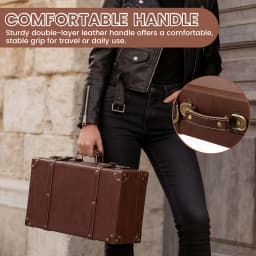 Vintage Leather Suitcase Luggage Clothing Organizer Portable Trunk Handbag Wooden Antique Ornament Carrying Prop Storage Box