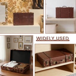 Vintage Leather Suitcase Luggage Clothing Organizer Portable Trunk Handbag Wooden Antique Ornament Carrying Prop Storage Box