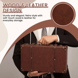 Vintage Leather Suitcase Luggage Clothing Organizer Portable Trunk Handbag Wooden Antique Ornament Carrying Prop Storage Box