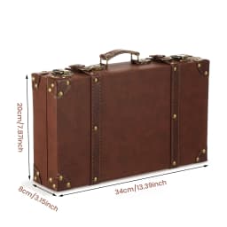 Vintage Leather Suitcase Luggage Clothing Organizer Portable Trunk Handbag Wooden Antique Ornament Carrying Prop Storage Box