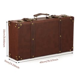 Vintage Leather Suitcase Luggage Clothing Organizer Portable Trunk Handbag Wooden Antique Ornament Carrying Prop Storage Box