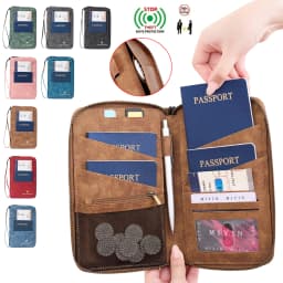 Travel Family Passport Holder RFIDShielded Large-Capacity Document Zippered Storage Wallet PU Clutch Bag Unisex Travel Accessory