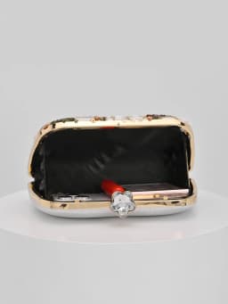 Elegant Shiny Multi-Color Leaf & Floral Patchwork Crossbody Clutch Bag, Vintage Chain Strap Evening Bag, Mini Square Box Handbag