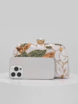 Elegant Shiny Multi-Color Leaf & Floral Patchwork Crossbody Clutch Bag, Vintage Chain Strap Evening Bag, Mini Square Box Handbag