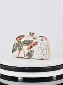 Elegant Shiny Multi-Color Leaf & Floral Patchwork Crossbody Clutch Bag, Vintage Chain Strap Evening Bag, Mini Square Box Handbag