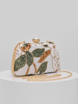 Elegant Shiny Multi-Color Leaf & Floral Patchwork Crossbody Clutch Bag, Vintage Chain Strap Evening Bag, Mini Square Box Handbag