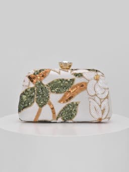 Elegant Shiny Multi-Color Leaf & Floral Patchwork Crossbody Clutch Bag, Vintage Chain Strap Evening Bag, Mini Square Box Handbag