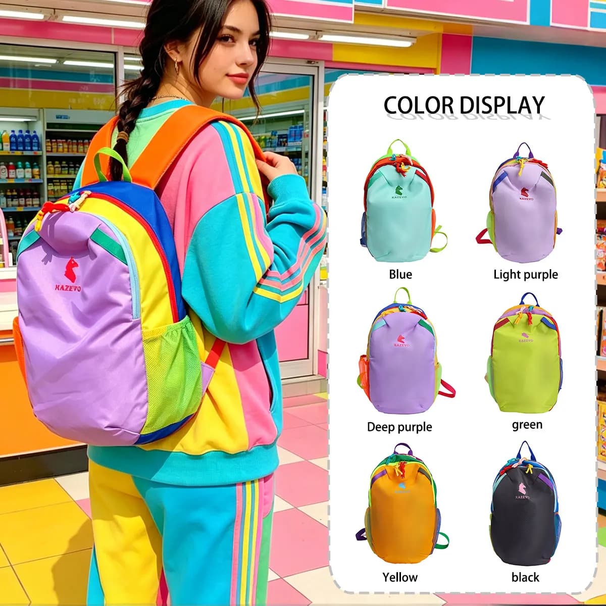Fashion Trend Dopamine Style SportsBackpack Nylon Lightweight Large Capacity Casual Backpack Hiking Outdoor Mountaineering Bag