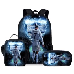 Football Player CR7 Three Piece Set Backpacks For Boy And Girls Best Gifts 3D Cartoon School Backpack For Children