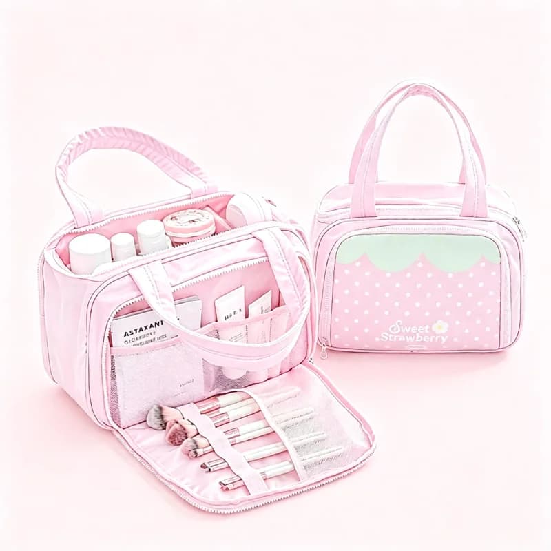 Large Capacity Women Makeup Bag Organizer Portable Travel Toiletry Case Stand Up Cosmetic Storage Pouch Waterproof Vanity Bag