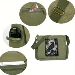 Vintage Raven Print Women's Shoulder Bag Men's Crossbody Messenger Bag Large Capacity Canvas Laptop Bag