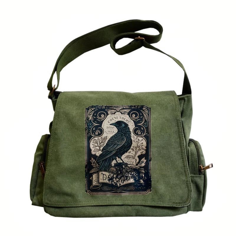 Vintage Raven Print Women's Shoulder Bag Men's Crossbody Messenger Bag Large Capacity Canvas Laptop Bag