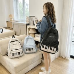 Nylon Polka Dot Print Backpack Color-blocked Cute Large Capacity School Bag Durable Preppy Style Piano Key Backpack Travel