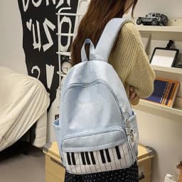 Nylon Polka Dot Print Backpack Color-blocked Cute Large Capacity School Bag Durable Preppy Style Piano Key Backpack Travel