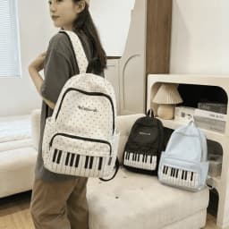 Nylon Polka Dot Print Backpack Color-blocked Cute Large Capacity School Bag Durable Preppy Style Piano Key Backpack Travel