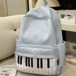 Nylon Polka Dot Print Backpack Color-blocked Cute Large Capacity School Bag Durable Preppy Style Piano Key Backpack Travel