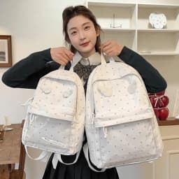2 Sizes Polka Dot Backpack Large Capacity Transparent Pocket School Daypack Polka Dot Pattern Transparent Pocket Backpack