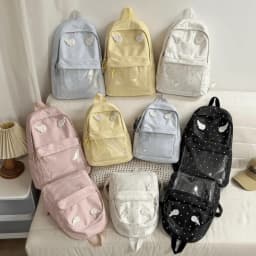 2 Sizes Polka Dot Backpack Large Capacity Transparent Pocket School Daypack Polka Dot Pattern Transparent Pocket Backpack