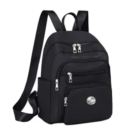 Black Brown Classic Grid Print Small Backpack Multi Zipper Pockets, Casual Fashion Daypack Holds Phone Cosmetic Essentials