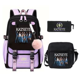 New Katseye Backpack 3pcs Set High Quality Zipper Rucksack Women Men Casual Mochilas College Student School Bag for Teenager