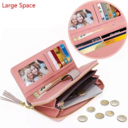 Pomelo Best Tri‑Color Women's Wallet PU Leather Long Zipper RFID Blocking Large Capacity 9 Card Slots Tassel Pendant Fits Phone
