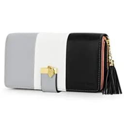 Pomelo Best Tri‑Color Women's Wallet PU Leather Long Zipper RFID Blocking Large Capacity 9 Card Slots Tassel Pendant Fits Phone