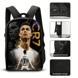 Football Ronaldos Backpack Student 3D Cr7 Printing 16inch School Bags Boy Man Outdoor Sports Rucksack Large Travel Knapsack Gift