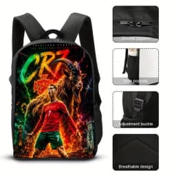 Football Ronaldos Backpack Student 3D Cr7 Printing 16inch School Bags Boy Man Outdoor Sports Rucksack Large Travel Knapsack Gift