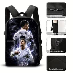Football Ronaldos Backpack Student 3D Cr7 Printing 16inch School Bags Boy Man Outdoor Sports Rucksack Large Travel Knapsack Gift