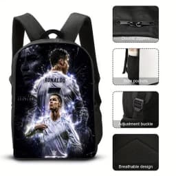 Football Ronaldos Backpack Student 3D Cr7 Printing 16inch School Bags Boy Man Outdoor Sports Rucksack Large Travel Knapsack Gift