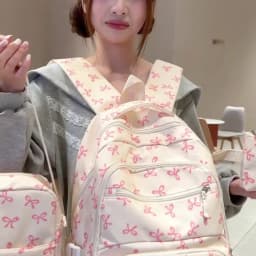 Korean Fashion Bow Print Women Fashion Backpack Lightweight Simple Student Schoolbag Female Bag Three-Piece Set