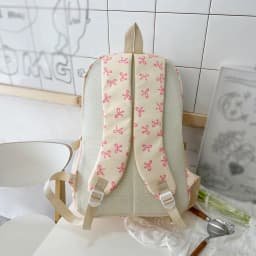 Korean Fashion Bow Print Women Fashion Backpack Lightweight Simple Student Schoolbag Female Bag Three-Piece Set