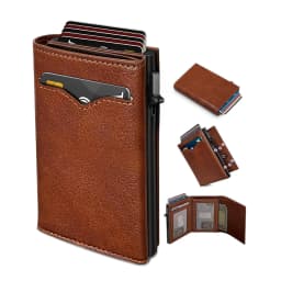 Carbon Fiber Microfiber Leather Pop Up Wallet For Men, RFID Blocking Credit Card Holder With Clear ID Window Cash Pocket