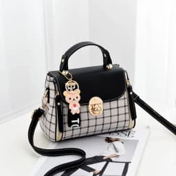 Fashion Plaid Pattern Handbag Women's Buckle Flap Shoulder Bag Purse Ladies PU Leather Crossbody Bag