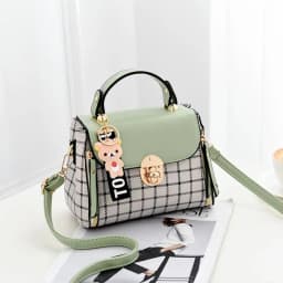 Fashion Plaid Pattern Handbag Women's Buckle Flap Shoulder Bag Purse Ladies PU Leather Crossbody Bag