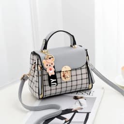 Fashion Plaid Pattern Handbag Women's Buckle Flap Shoulder Bag Purse Ladies PU Leather Crossbody Bag