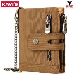 KAVIS RFID Genuine Cowhide Leather Wallet With Coin Pocket For Men Money Card Holder Purse Short Casual Zipper Bifold