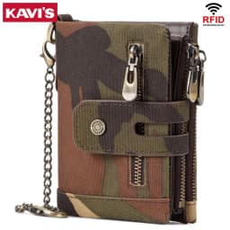 KAVIS RFID Genuine Cowhide Leather Wallet With Coin Pocket For Men Money Card Holder Purse Short Casual Zipper Bifold