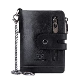 KAVIS RFID Genuine Cowhide Leather Wallet With Coin Pocket For Men Money Card Holder Purse Short Casual Zipper Bifold