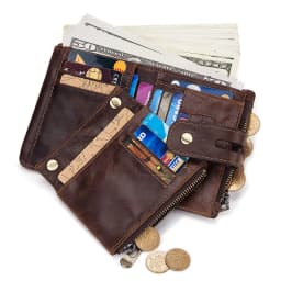 KAVIS RFID Genuine Cowhide Leather Wallet With Coin Pocket For Men Money Card Holder Purse Short Casual Zipper Bifold