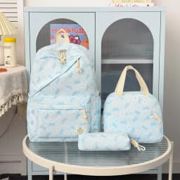 High Aesthetic Bow Flower Print Three Piece Backpack Set Nylon Lightweight Large Capacity Girls Backpack Campus Student Backpack