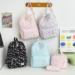High Aesthetic Bow Flower Print Three Piece Backpack Set Nylon Lightweight Large Capacity Girls Backpack Campus Student Backpack