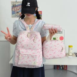 High Aesthetic Bow Flower Print Three Piece Backpack Set Nylon Lightweight Large Capacity Girls Backpack Campus Student Backpack