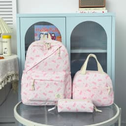 High Aesthetic Bow Flower Print Three Piece Backpack Set Nylon Lightweight Large Capacity Girls Backpack Campus Student Backpack