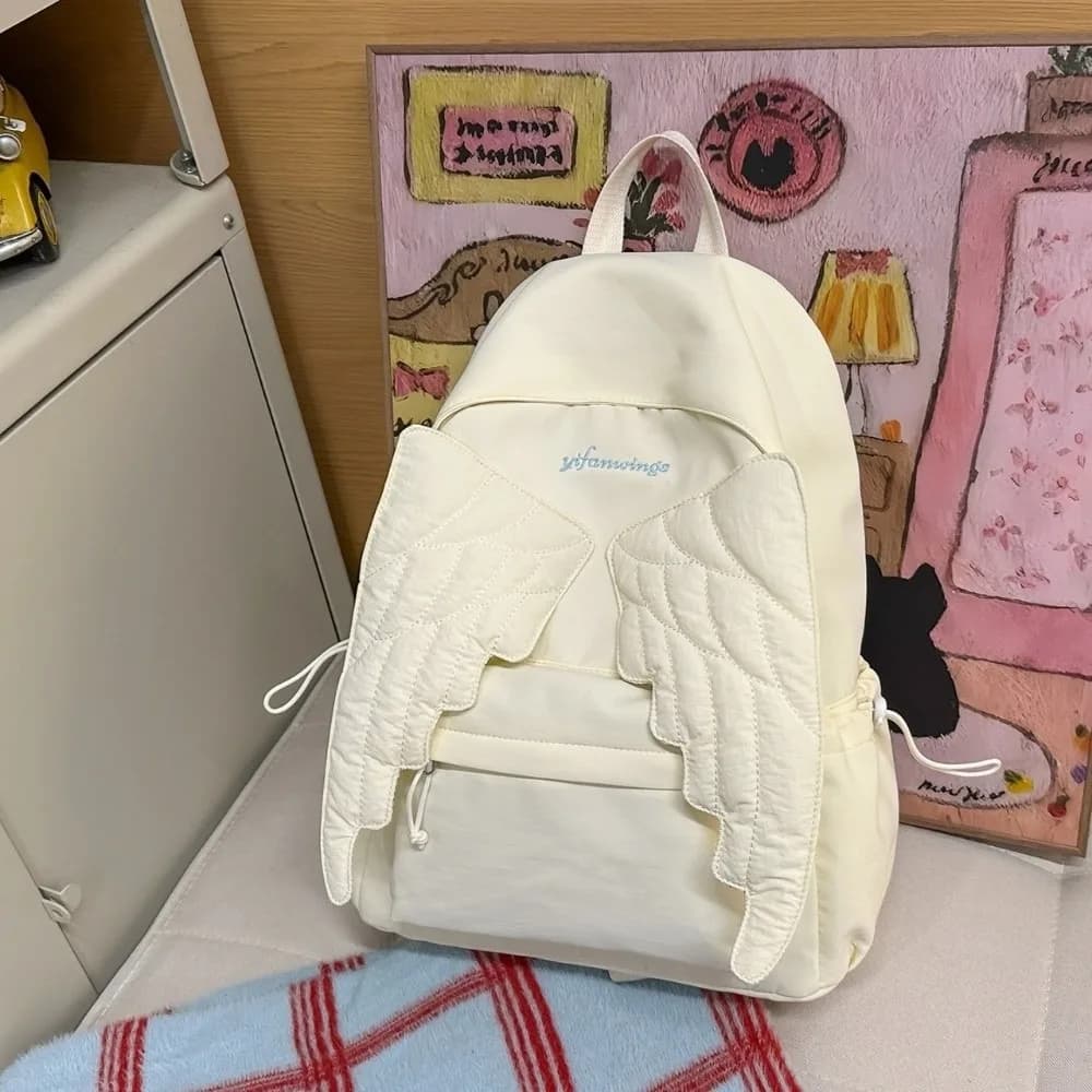 Versatile Angel Wing Backpack Y2k Style Large Capacity Canvas Backpack Solid Color Lightweight School Bag for Adults Student