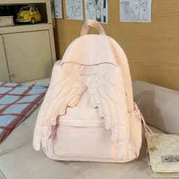 Versatile Angel Wing Backpack Y2k Style Large Capacity Canvas Backpack Solid Color Lightweight School Bag for Adults Student